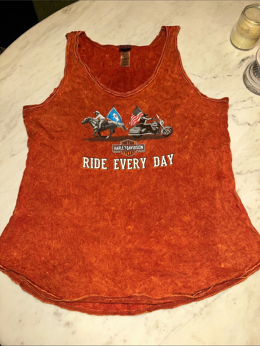 Harley-Davidson Women's Washed Orange 'Ride Every Day' Graphic Tank size XL